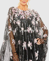 Black High Neck Embellished Trapeze Dress